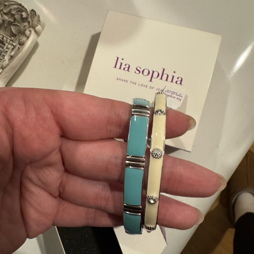 Lia Sophia Blue and Cream Bracelet Set